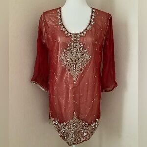 Red Afghan/pakistani shalwar kameez dress